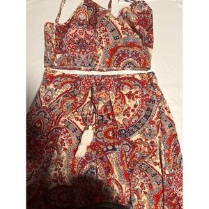 Shein Paisley Print 2 Piece Crop Top Pants Suit Bohemian Casual Summer OpenLeg